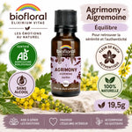Fleur de Bach Agrimony Bio 19,5g Biofloral, flacon verre ambré certifié avec badges Bio AB et sans alcool