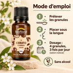 Flacon Fleur de Bach Cerato (Plumbago) Bio en granules Biofloral 19,5 g, avec mode d'emploi en 3 étapes