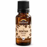 Flacon en verre ambré de Fleur de Bach Gentiane n°12 bio (granules 19,5 g), Biofloral, sur fond blanc