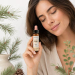 Fleur de Bach Pin Sylvestre bio en compte-gouttes avec branches de sapin, utilisation produit bien-être naturel