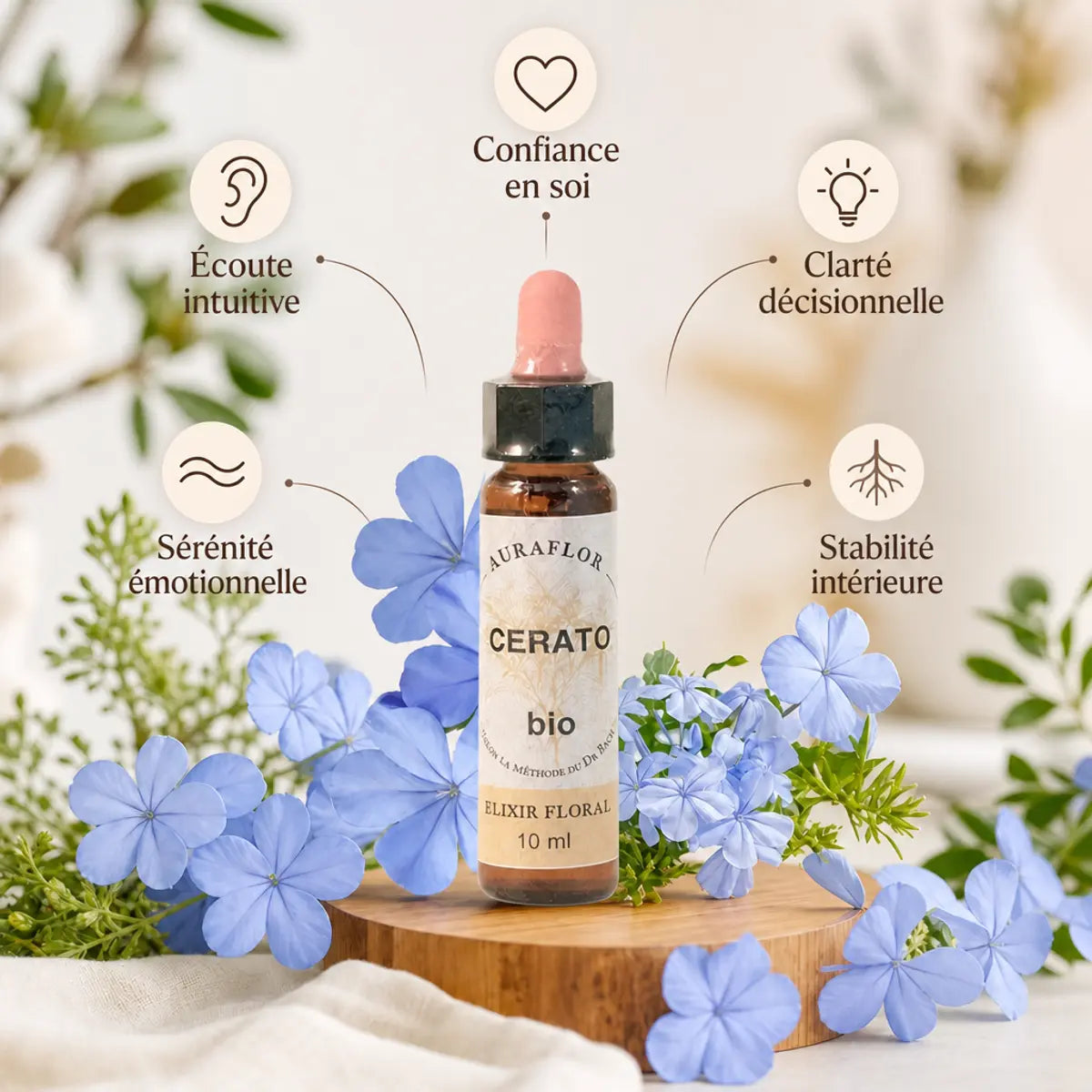 Fleurs de Bach Bio Plumbago en compte-gouttes avec fleurs bleues et bénéfices bien-être
