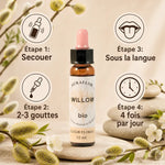 Fleurs de Bach Bio Saule en compte-gouttes avec guide posologique et dosage 2-3 gouttes