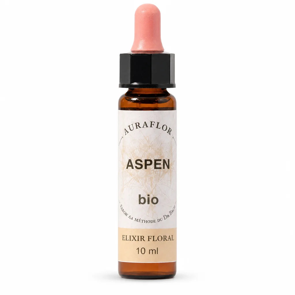 Fleur de Bach Tremble bio en compte-gouttes Auraflor, flacon verre ambré 10ml