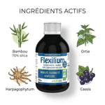 Flexilium bio vegan bouteille 250ml avec ingrédients bambou ortie harpagophytum cassis