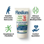 Tube Flexilium Gel silicium organique articulations sur fond blanc
