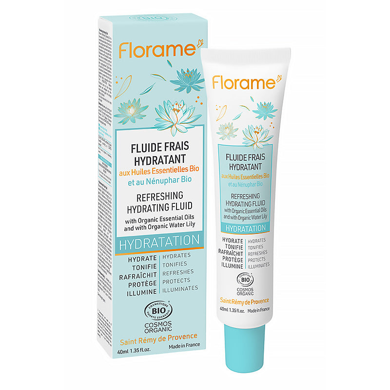 Fluide frais hydratant certifié bio de 40 ml en tube de la marque Florame.