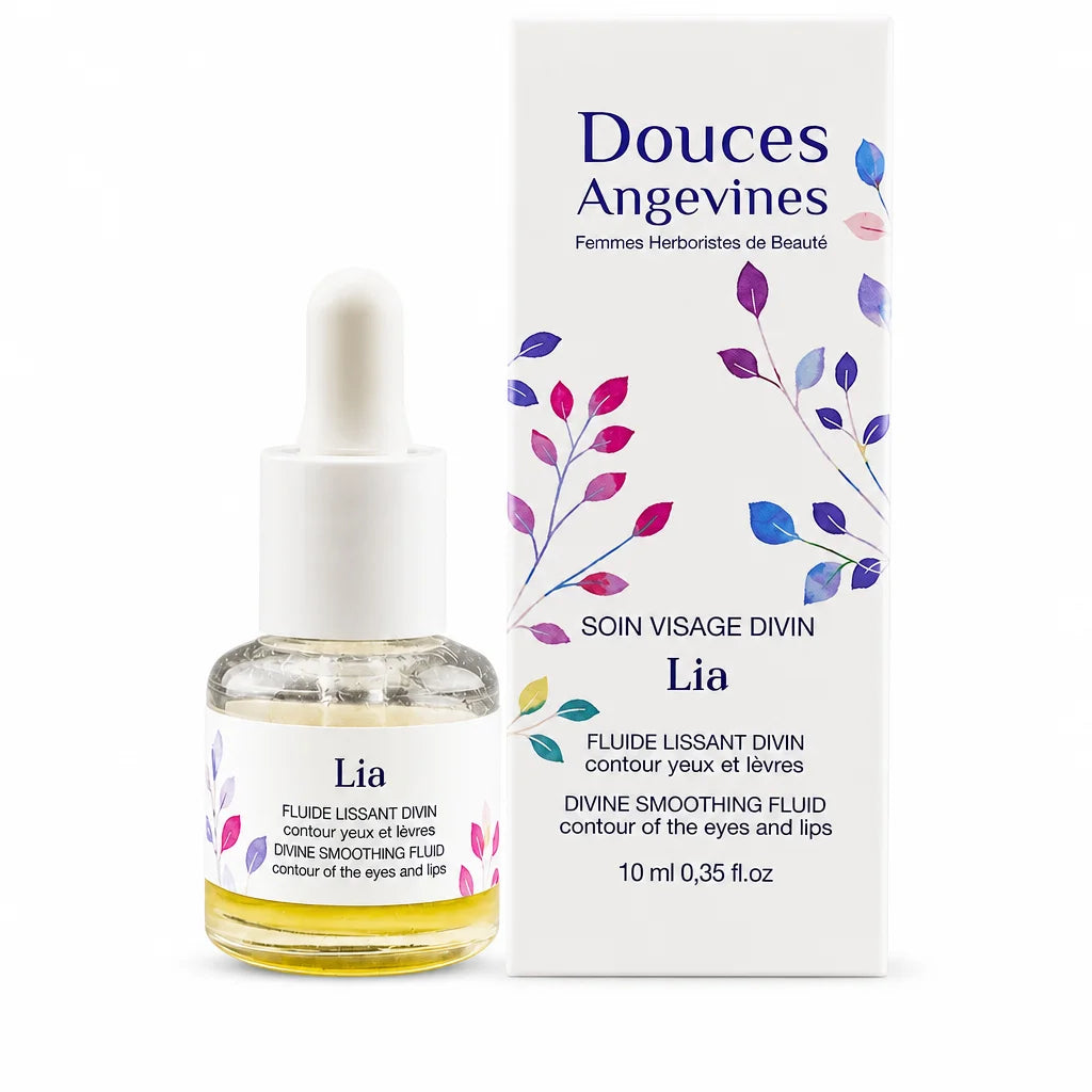 Fluide lissant yeux et lèvres Lia bio Douces Angevines en flacon verre avec pipette