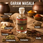 Garam Masala bio Ayurvana avec ingrédients naturels : cardamome, cumin, cannelle et épices