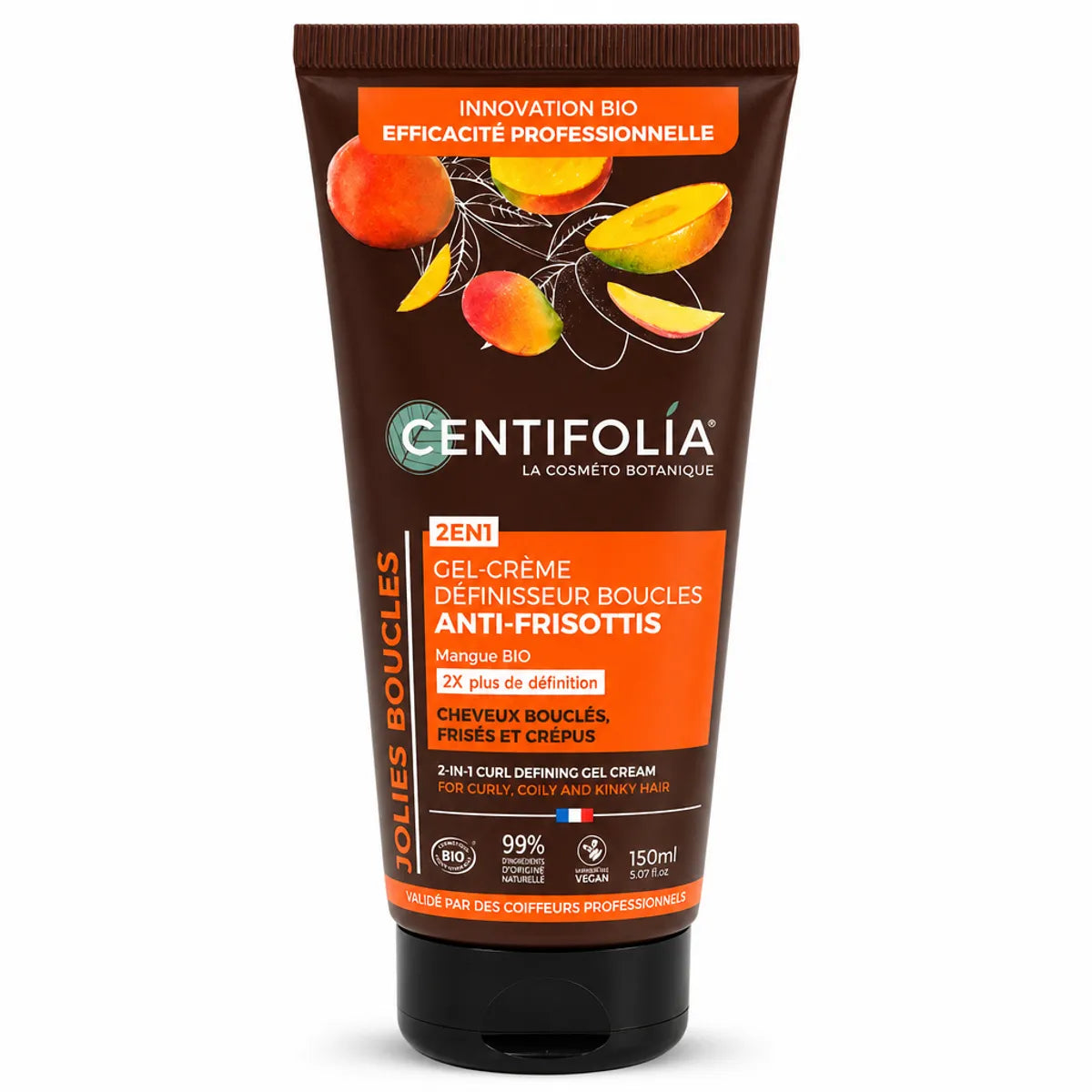 Gel Crème Définisseur Boucles 2en1 Centifolia tube marron étiquette orange mango