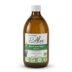 Bouteille 500ml gel aloé vera bio Pur Aloé à boire, fond blanc, étiquette verte