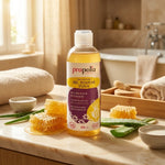 Gel douche Bio Miel Aloe Vera Lait d'Amande Propolia dans salle de bain spa luxe