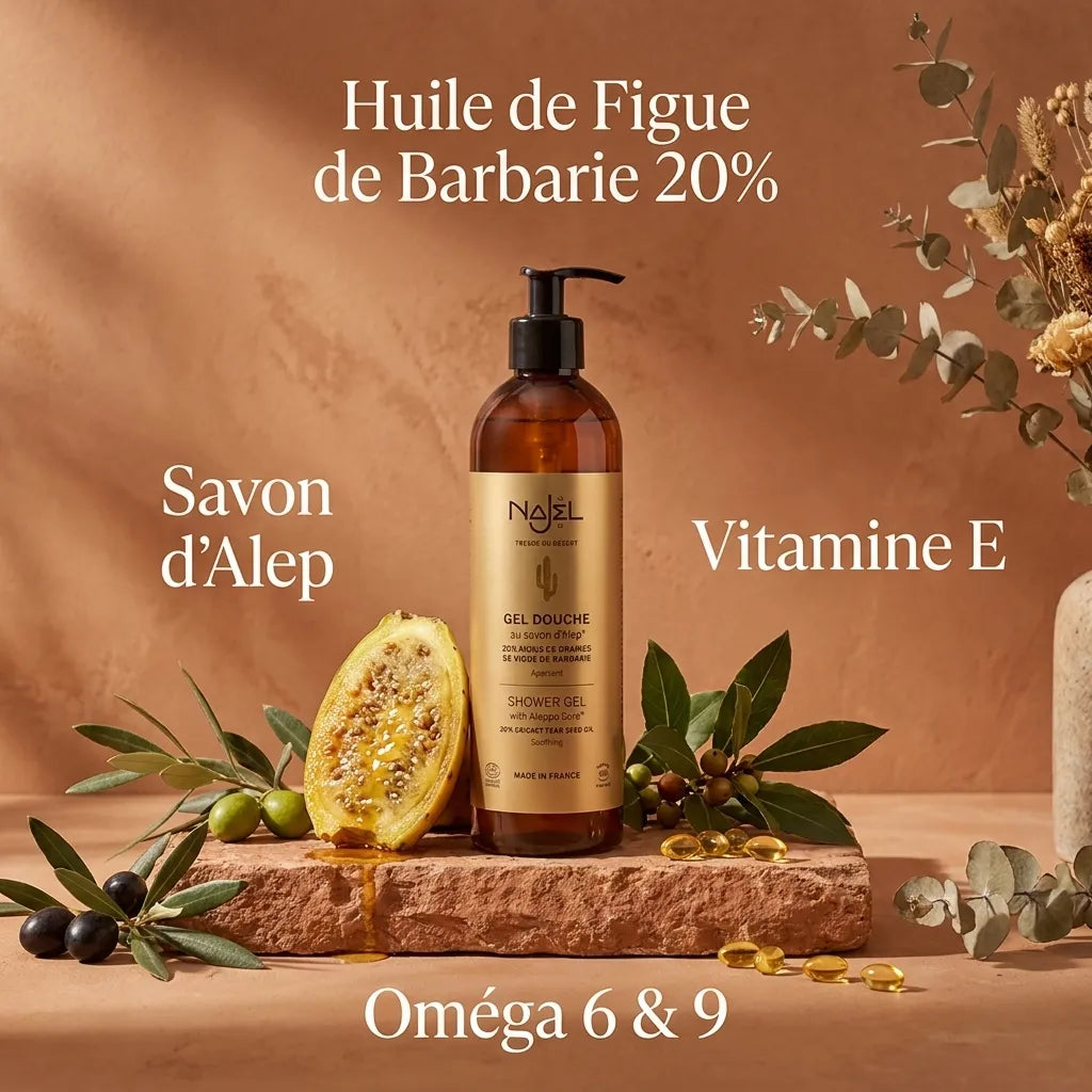 Gel douche Najel Huile de Figue de Barbarie avec ingrédients naturels et vitamine E