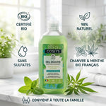 Gel douche bio Coslys rafraîchissant chanvre menthe, certifié naturel sans sulfates