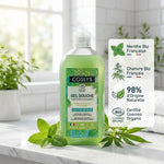 Gel douche bio Coslys à la menthe et chanvre français certifié Cosmos Organic