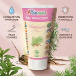 Gel soin corps Shatavari bio Ayurvana avec certifications et bénéfices hydratation protection naturelle