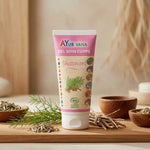 Gel soin corps Shatavari bio Ayurvana en tube blanc avec étiquette rose sur fond spa naturel