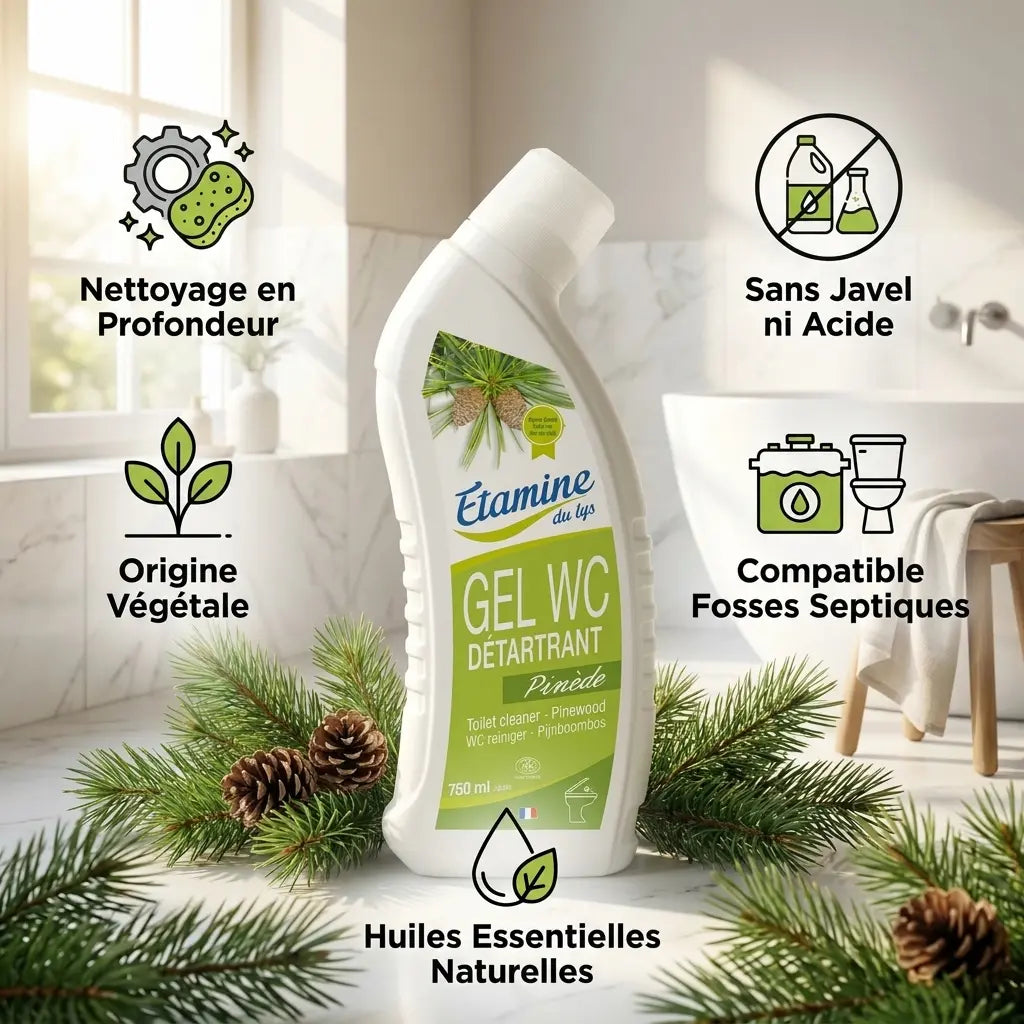 Gel WC Senteur Pinède Etamine du Lys - Nettoyage naturel sans javel ni acide