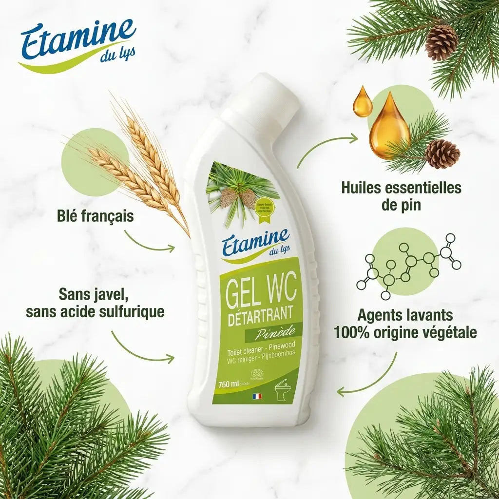 Gel WC Senteur Pinède Etamine du Lys avec ingrédients naturels et huiles essentielles de pin