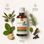 Flacon GEM-CHOL Alphagem avec ingrédients biologiques : Olivier et Romarin pour le cholestérol