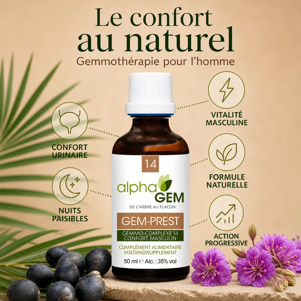 GEM-PREST Alphagem - Gemmo-complexe confort masculin avec bénéfices: confort urinaire, nuits paisibles, vitalité