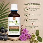 GEM-PREST Alphagem complément alimentaire prostate, bouteille verre, mode d'emploi et ingrédients naturels