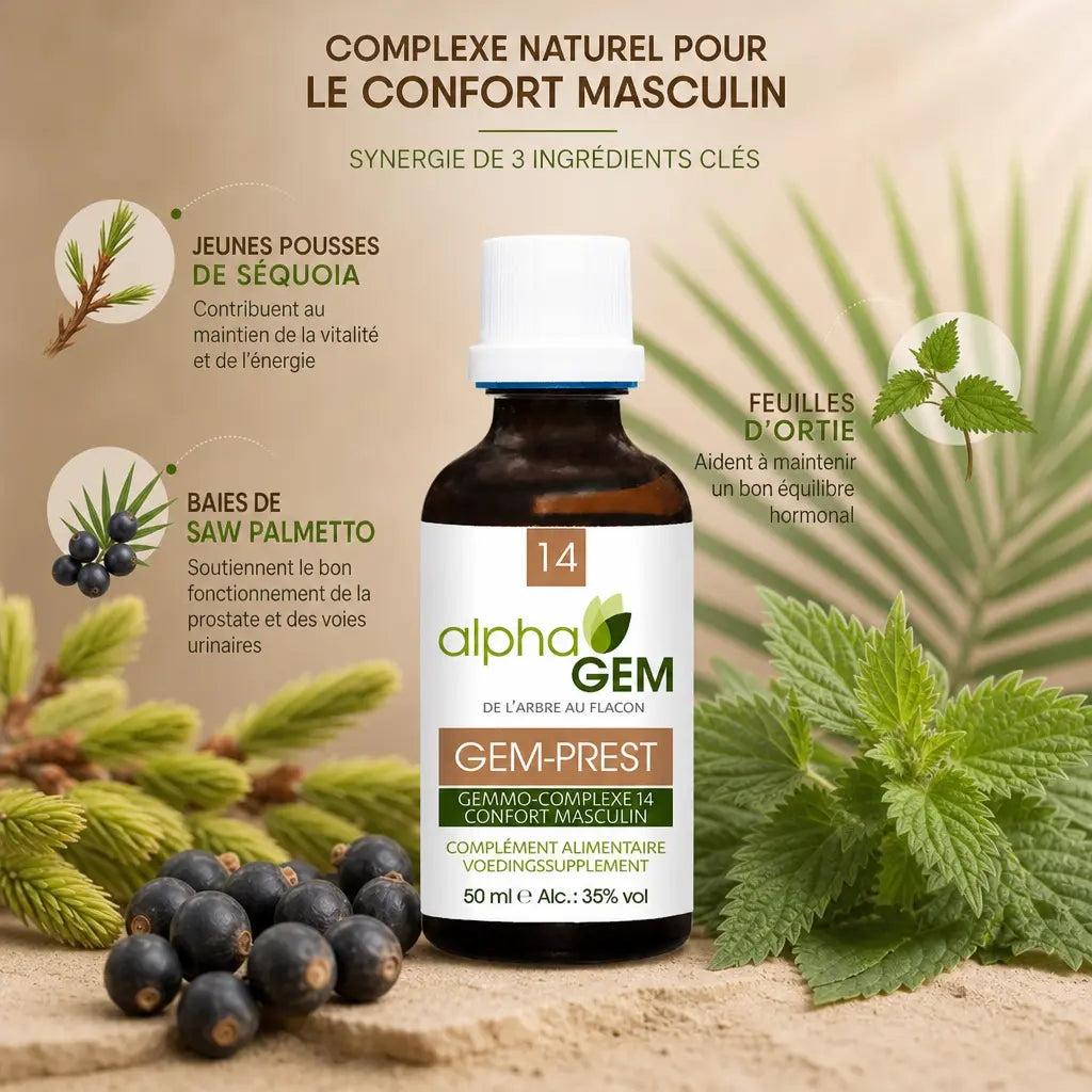 Gemmo-complexe GEM-PREST Alphagem avec séquoia, saw palmetto et ortie pour confort masculin