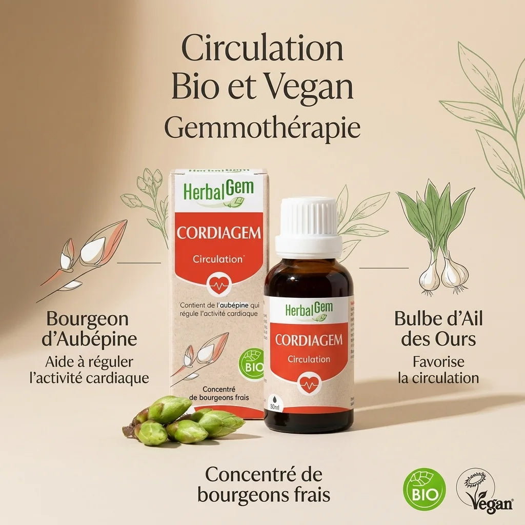 Gemmo-complexe Cordiagem bio vegan HerbalGem - Aubépine, Ail des Ours, circulation