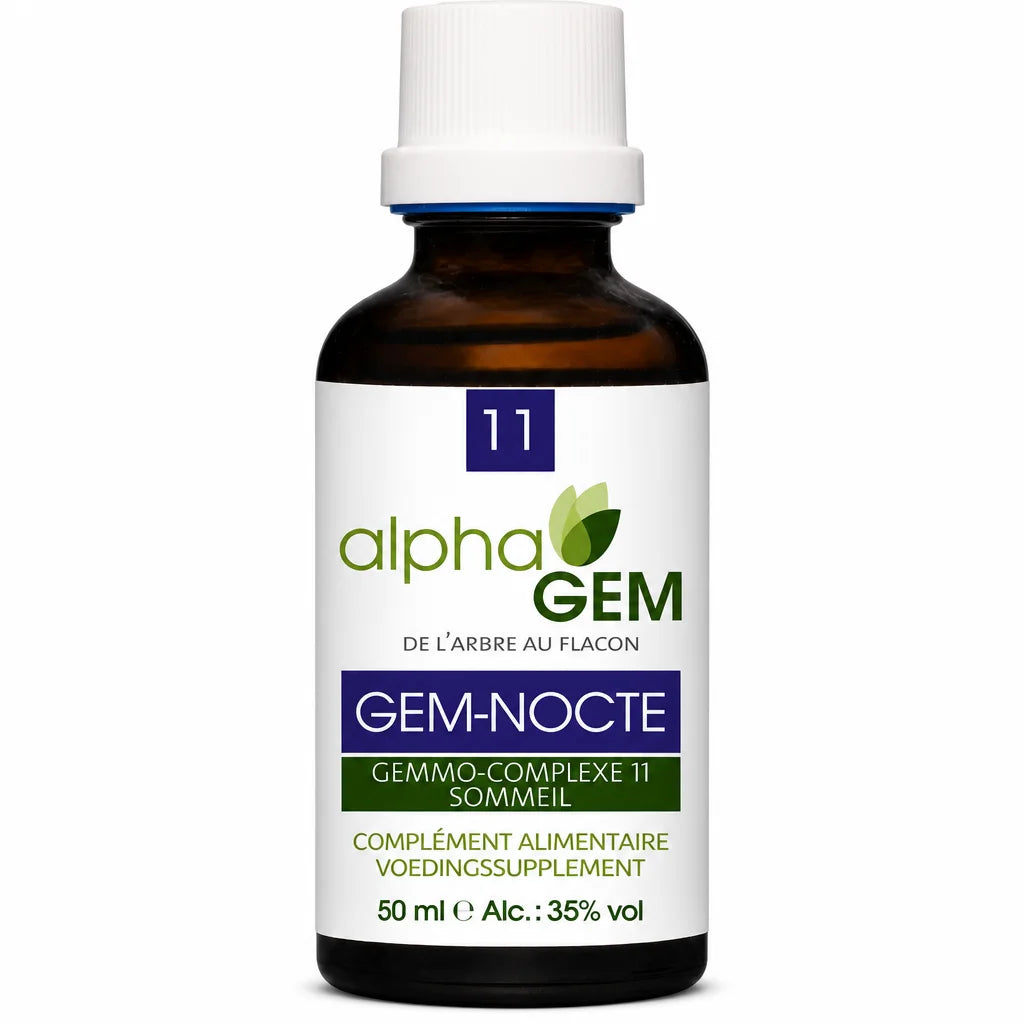Flacon Gemmo-complexe Sommeil Bio GEM-NOCTE Alphagem sur fond blanc
