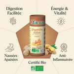 Gingembre indien bio Ayurvana en gélules avec bénéfices : digestion, énergie, nausées, anti-inflammatoire
