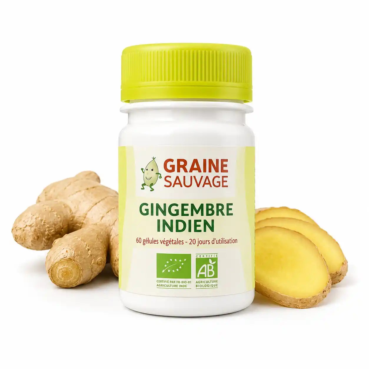 boite de 60 gélules de Gingembre indien bio en gélules végétales avec certification AB 