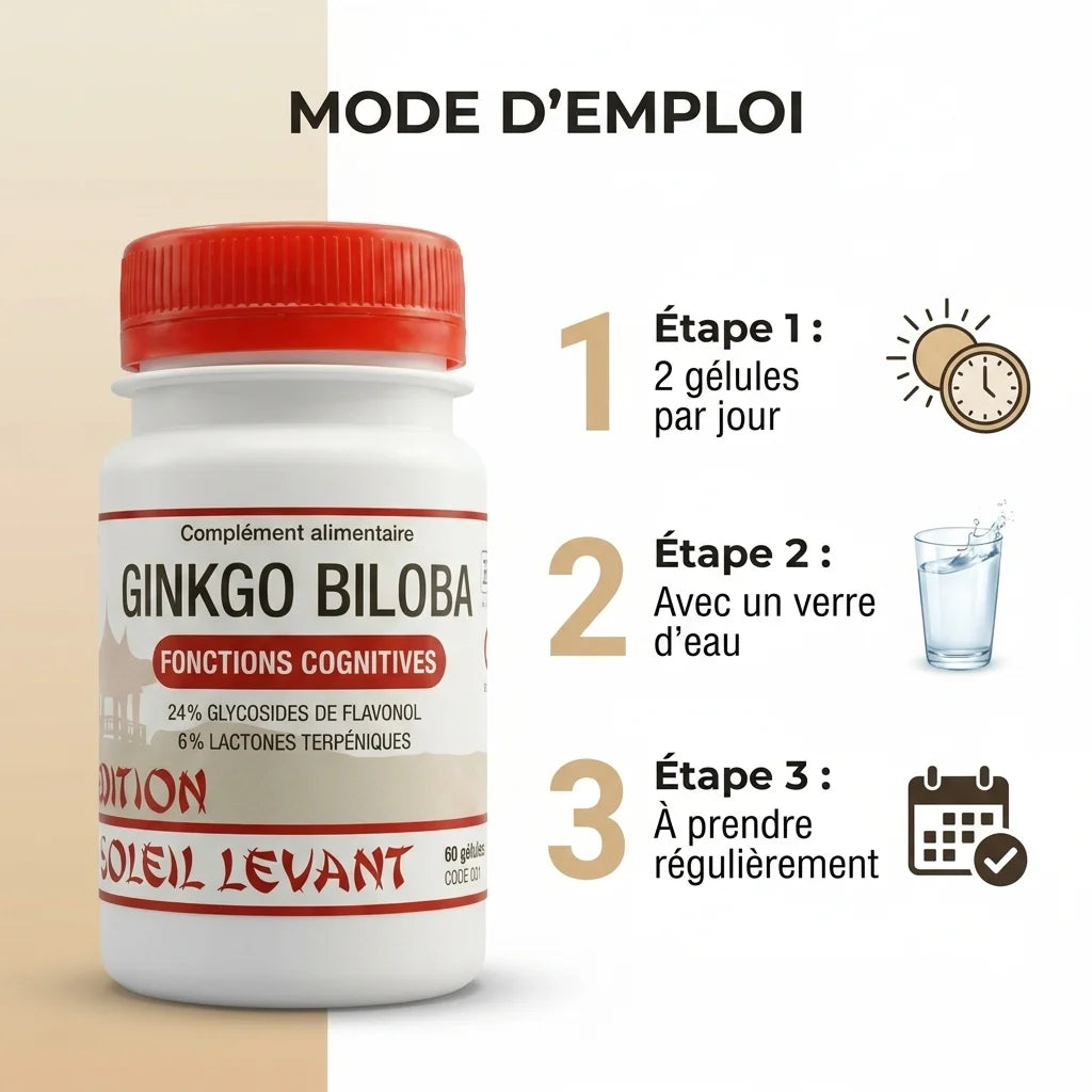 Ginkgo Biloba vegan en gélules avec mode d'emploi dosage et instructions d'utilisation
