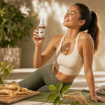 Ginseng Originel en compte-gouttes avec personne énergisée lors d'exercice matinal