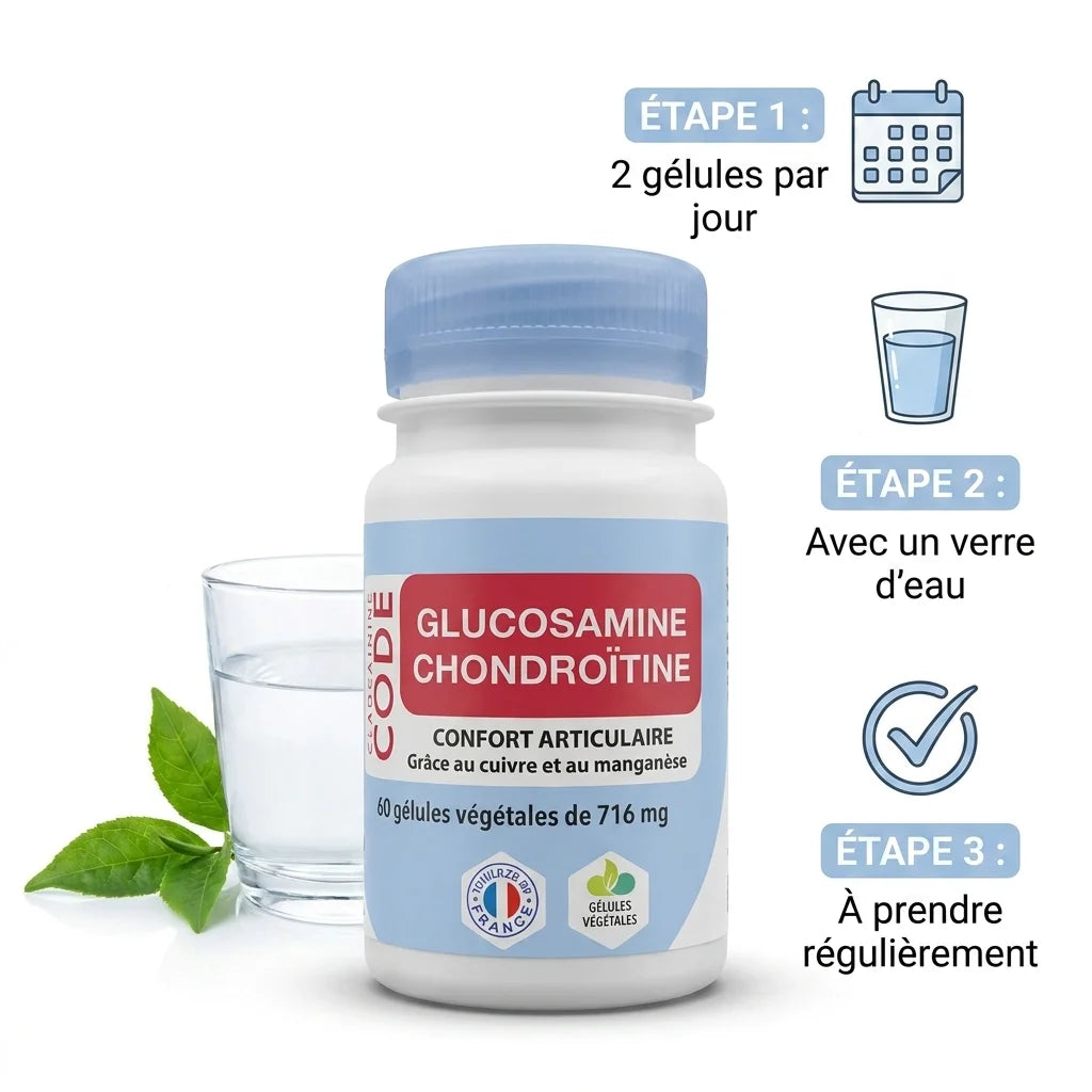 Glucosamine Chondroïtine MSM gélules Code Laboratoire avec instructions posologie 2 gélules par jour