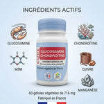 Glucosamine Chondroïtine MSM gélules avec ingrédients actifs et étiquetage produit