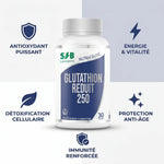 Glutathion réduit 250mg SFB - bouteille avec 5 bénéfices : antioxydant, énergie, détoxification, anti-âge, immunité