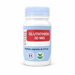 Glutathion vegan 50 mg en gélules - flacon avec bouchon bleu et étiquette rouge
