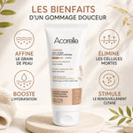 Gommage corps bio Acorelle 200ml avec bénéfices : affine grain peau, élimine cellules mortes, hydrate