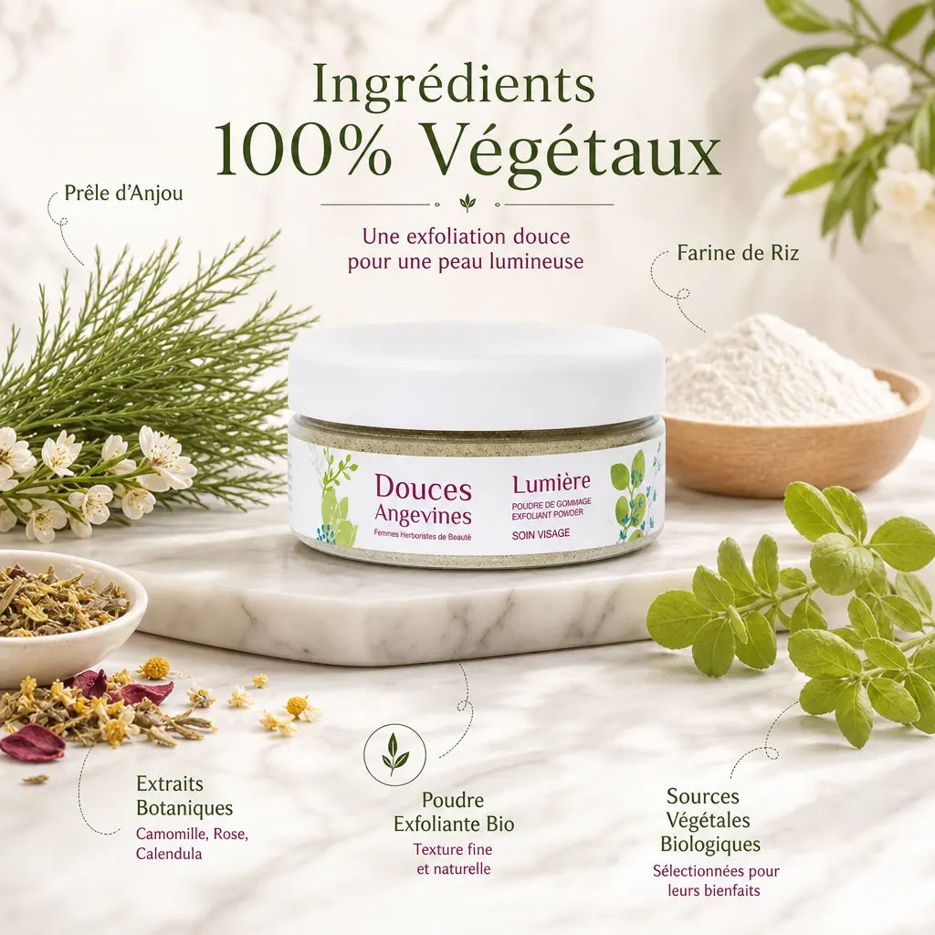 Gommage Lumière bio Douces Angevines avec ingrédients naturels Prêle d'Anjou et riz