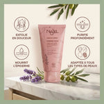 Gommage visage Najel Douceur d'Orient - tube rose avec bénéfices et ingrédients naturels