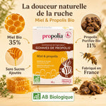 Gommes bio Propolia miel et propolis avec ingrédients naturels, miel 35%, sans sucres ajoutés