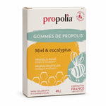 Gommes de propolis miel et eucalyptus Propolia - Boîte produit sur fond blanc