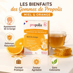 Gommes Propolis Miel Orange Propolia avec bénéfices: apaisement gorge, défenses naturelles, format pratique