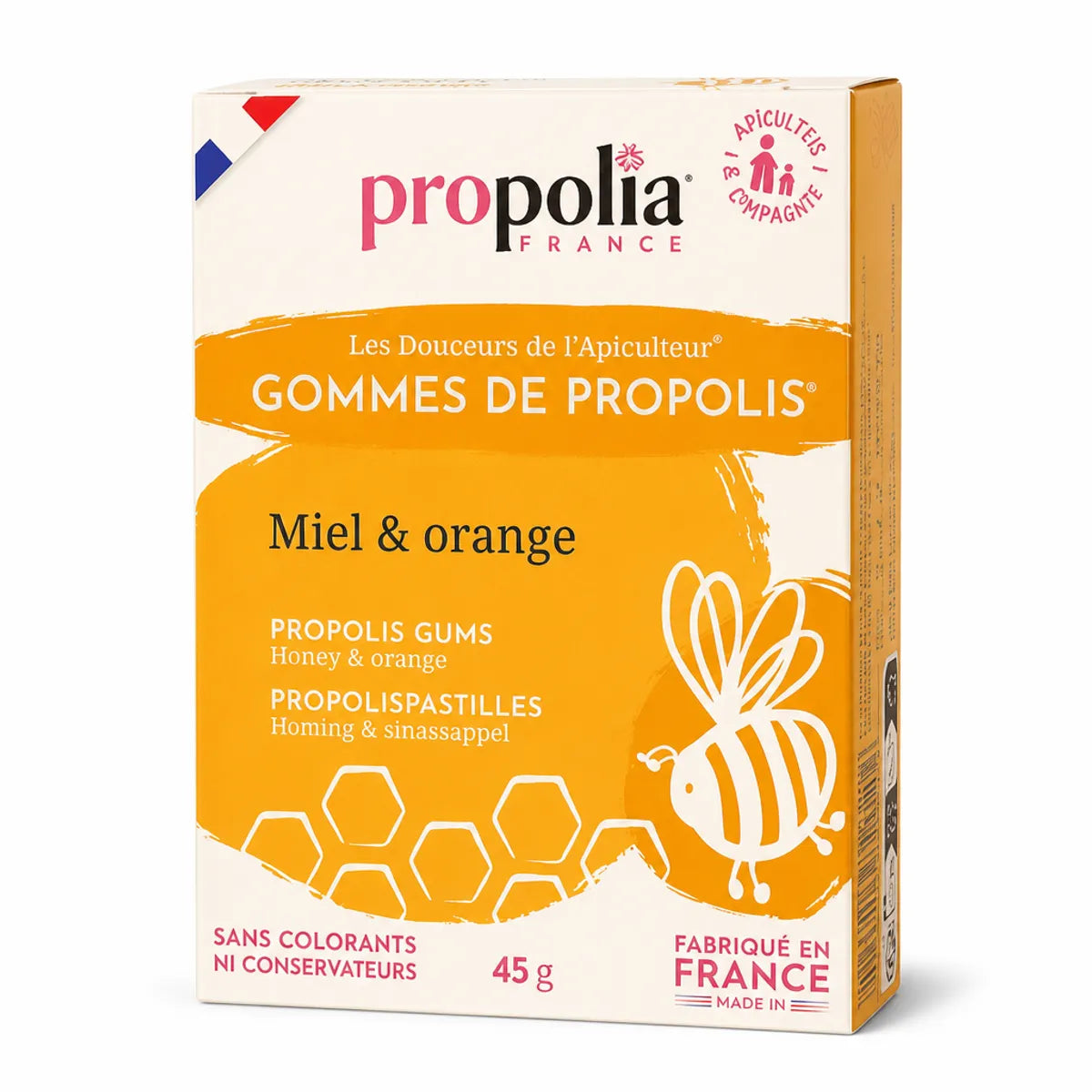 Gommes Propolis Miel Orange Propolia - boîte produit fond blanc