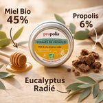 Gommes Propolis Bio Miel Eucalyptus Radié Propolia avec ingrédients naturels en studio