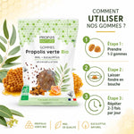 Gommes Miel Propolis verte Bio Propos'Nature avec guide d'utilisation 3 étapes