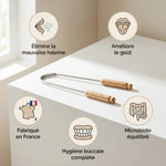 Gratte-langue réutilisable Ayurvana bois inox avec bénéfices : haleine, goût, microbiote buccal