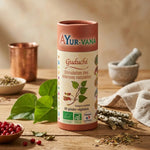 Guduchi Bio Ayur-vana en gélules pour l'immunité et la glycémie, flacon avec herbes ayurvédiques