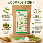 Gymnema bio 150g AYur-vana - poudre pure certifiée avec composition et certifications