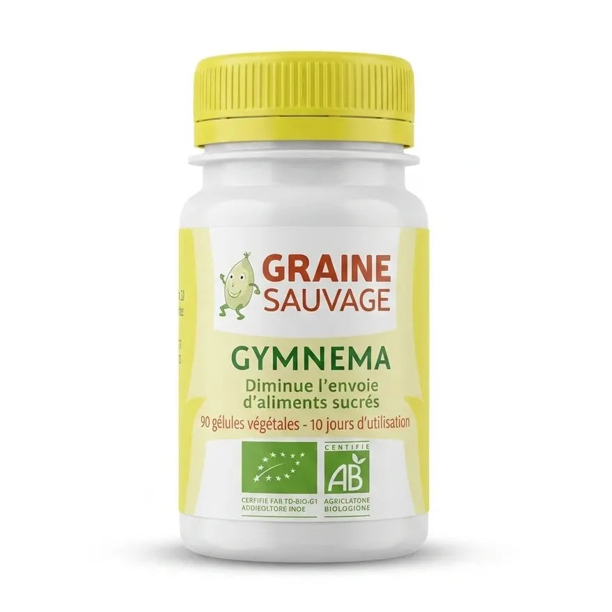 Flacon Gymnema Sylvestris bio vegan gélules Graine Sauvage sur fond blanc
