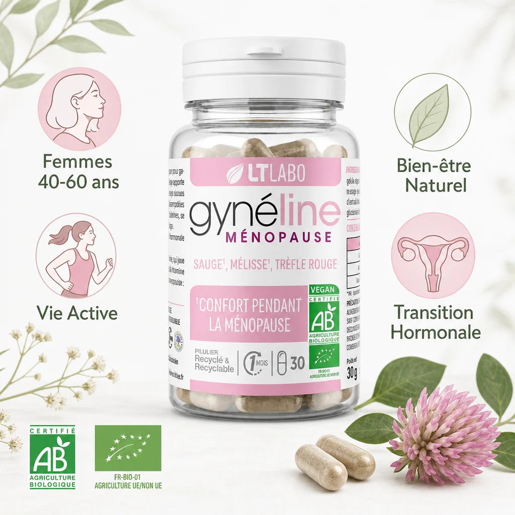 Gyneline Ménopause bio gélules LT Labo - Complément naturel pour femmes 40-60 ans transition hormonale